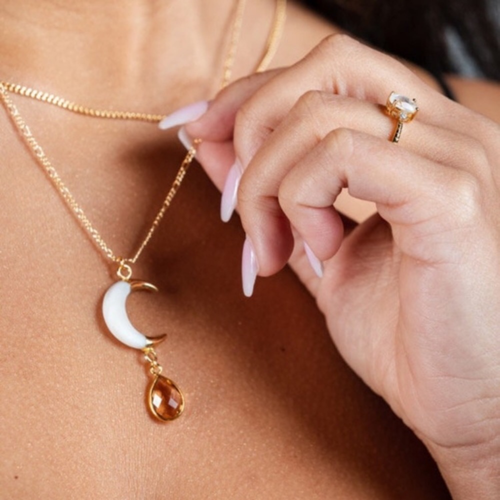 Morganite Crescent New Moon Phase Choker Necklace